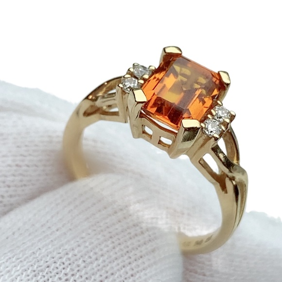 Unbranded Jewelry - 14K Womens Emerald Cut Fire Citrine? Ring Yellow Gold w/ Diamonique CZ Size 5.75